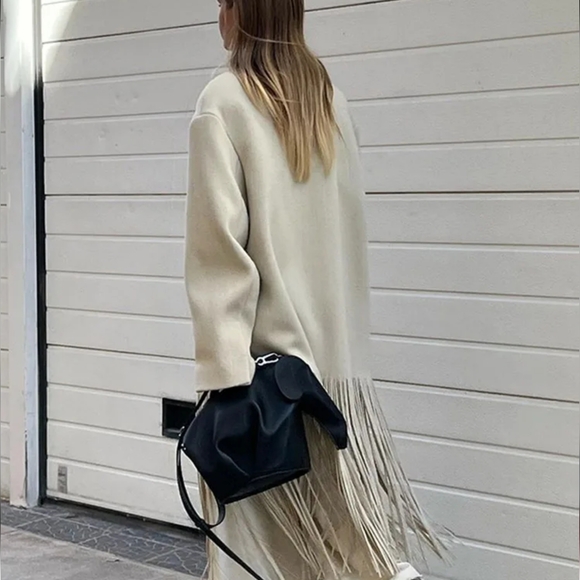 Tassel Apricot Women's Coat Elegant Autumn Long Sleeve Lapel Female Coats 2024 - Picture 4 of 7